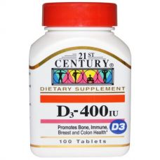 Витамин D3, 400 IU, 100 таблеток от 21st Century