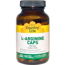 L-аргинин, 500 мг, 100 капсул от Country Life