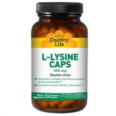 L-лизин, 500 мг, 250 капсул от Country Life