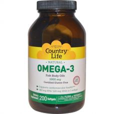Омега-3, 1000 мг, 200 капсул от Country Life
