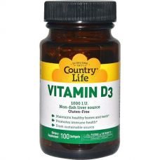 Витамин D3, 1000 МЕ, 100 таблеток от Country Life