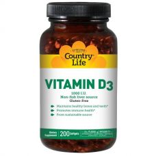 Витамин D3, 1000 МЕ, 200 капсул от Country Life