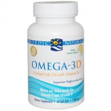 Омега-3D, лимонный, 1000 мг, 60капсул от Nordic Naturals