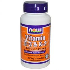 Витамины D3 и K2, 1000 МЕ/45 мкг, 120 капсул от Now Foods