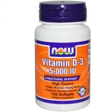 Витамин D3, 5000 МЕ, 120 капсул от Now Foods