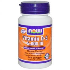Витамин D3, 5000 МЕ, 240 капсул от Now Foods