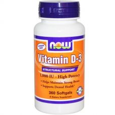 Витамин D3, 1000 МЕ, 360 капсул от Now Foods