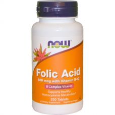 Фолиевая кислота с витамином B12, 800 мкг, 250 таблеток от Now Foods