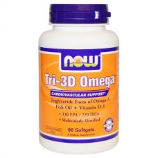 Рыбий жир Омега Tri-3D + витамин D3, 90 капсул от Now Foods