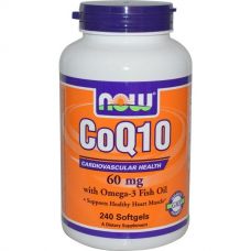 Коэнзим Q10 с Омега-3 рыбьим жиром, 60 мг, 240 капсул от Now Foods