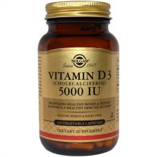 Витамин D3 (холекальциферол), 5000 МЕ, 120 капсул от Solgar