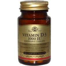 Витамин D3, вкус клубники, банана и леденца, 1000 МЕ, 100 таблеток от Solgar